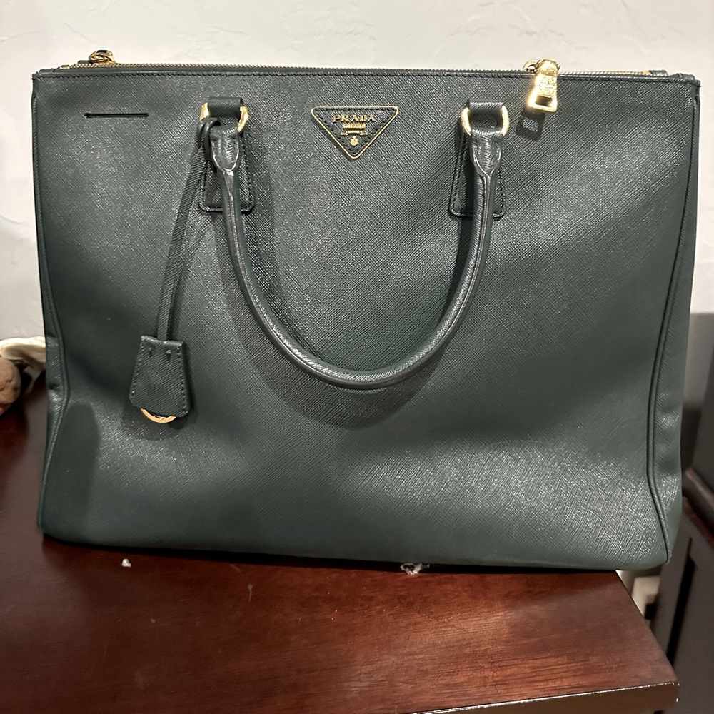 Prada emerald green tote